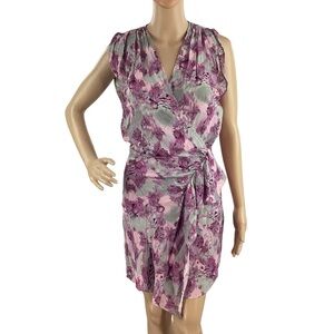 IRO Otilda Purple Gray Floral Wrap Mini Dress Sleeveless Size 2